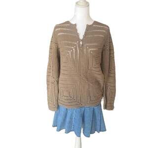 Emanuel Ungaro Liberte Open Knit Crochet Chevron Sweater Brown Medium
